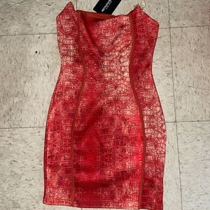 Red Reptile Snake Print Halter Clear Strap Dress